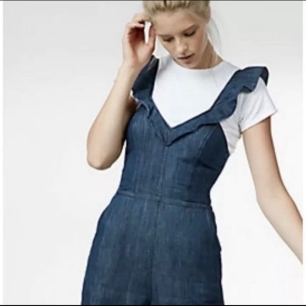 Express Denim Flutter Strap Jumpsuit
